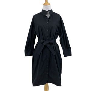 Atlantique Ascoli Shirt Dress Womens L Large Black Tie Waist Button Up Pockets